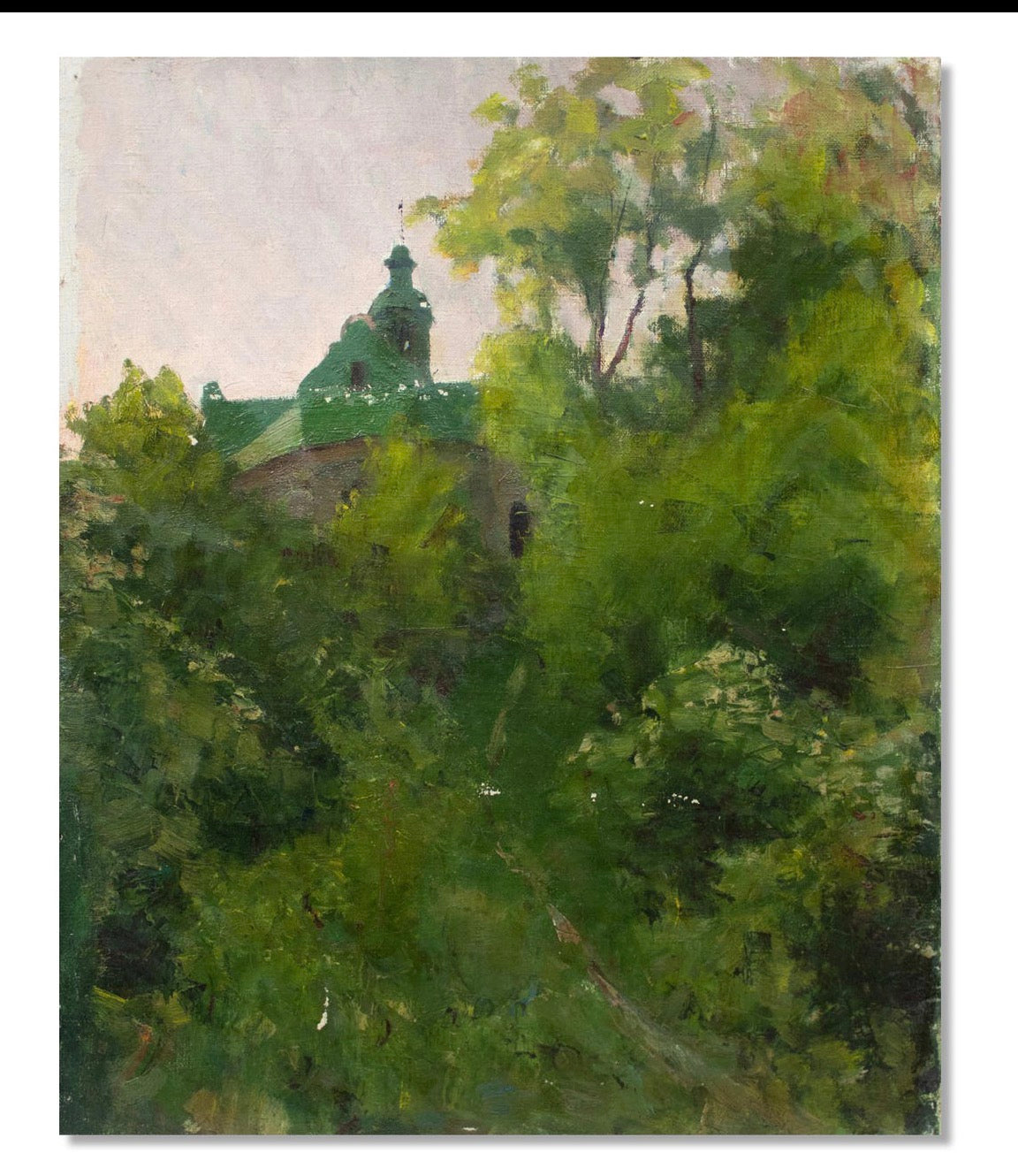 Green Landscape With Church - Oil on Canvas