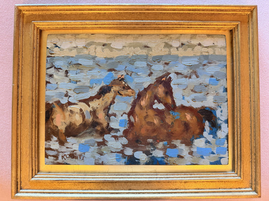 2 Horses in the Water - Oil - Framed