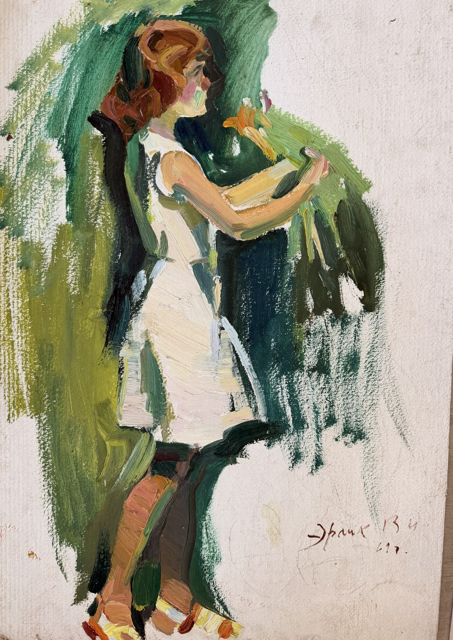 Green Girl - Acrylic On Cardboard