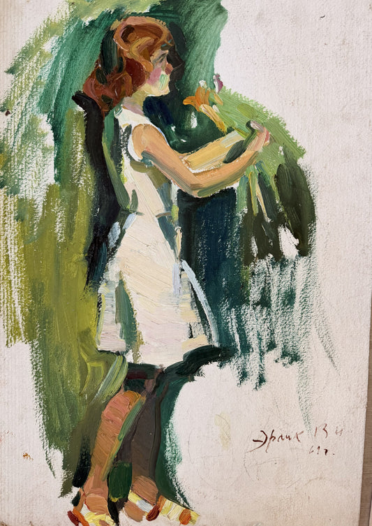 Green Girl - Acrylic On Cardboard