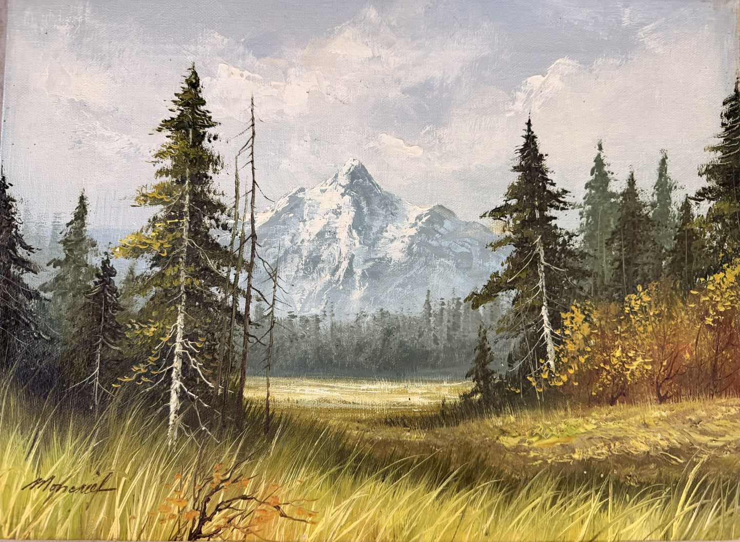 Twin Pines Landscape - Vintage Oil on Canvas