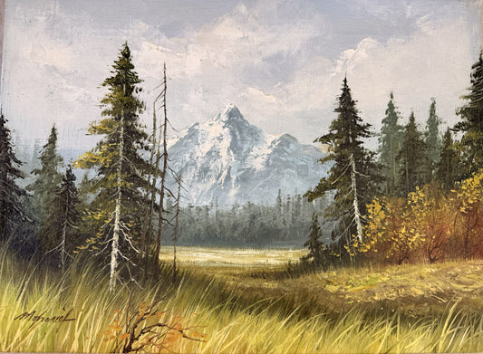 Twin Pines Landscape - Vintage Oil on Canvas