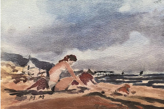 Watercolor Beach Scene On Paper