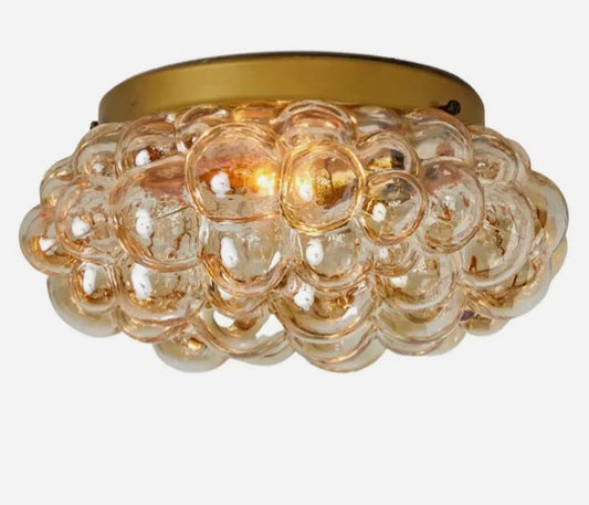 Pair Helena Tynell Amber Bubble Glass Round 1960’s Sconces