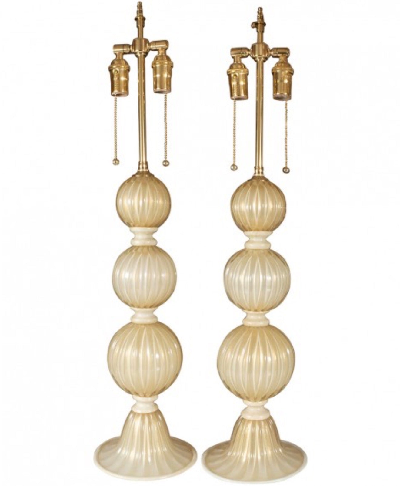 Murano Vintage Pair Table Lamps White and Gold
